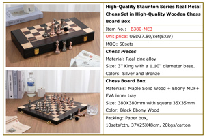 Juego de Ajedrez de metal real de la serie Staunton de 3 pulgadas King Tall en caja de tablero de ajedrez de madera de alta calidad - Product Image 5