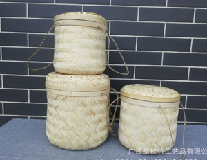 Panier de rangement en bambou tressé fait main avec couvercle, écologique, pour le riz et les gâteaux de thé - Product Image 6