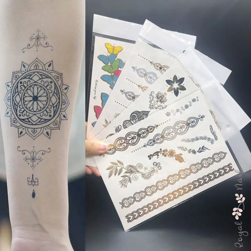 Ouro Tatuagem Temporária Colorida 3D Personalizado Etiqueta do Tatuagem de Transferência Da Água