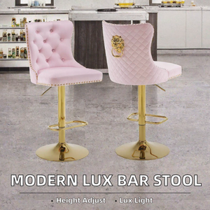 Tabourets de bar commerciaux modernes de luxe à hauteur réglable, structure chromée, revêtement en tissu, éclairage intégré, garantie 1 an, pour usage domestique - Product Image 2