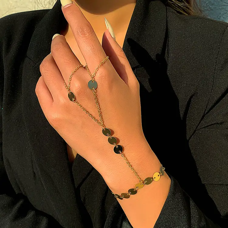 Catena della mano del braccialetto dell'anello di barretta del metallo con paillettes geometriche di disegno esotico di nuovo arrivo per le donne