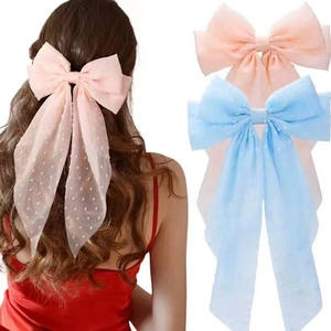 All'ingrosso della fabbrica accessori per capelli francesi doppio strato farfalla gigante fiocco fermaglio fatto nastro Chiffon per la primavera elegante - Product Image 3