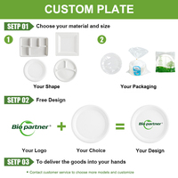 Assiette jetable en bagasse de canne à sucre avec logo personnalisé, robuste, en papier blanc, pour sandwichs, food trucks et restaurants