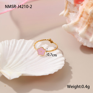 Ensembles de bijoux tendance pour enfants, en acier inoxydable plaqué or 18 carats, avec fleurs roses et violettes, cœurs et nœuds, comprenant collier, bague et bracelet pour filles - Product Image 5