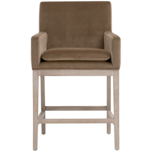 Drake Counter <b>Stool</b> - solid oak Wood and Velvet/Plush ,Caramel Velvet Durable High Bar <b>Stool</b> for Home Bar & <b>Dining</b> Room - Product Image 6