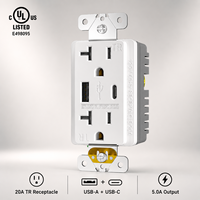 USB-A-USB-C-Ladebuchse 20A T-Slot-Doppelsteckdose 5V DC 5,0A Ausgang Manipulationsgeschützt für Gewerbliche Verkabelung CULus-zertifiziert