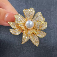 Broche de luxe pour femme en cuivre plaqué or, motif fleur de lotus avec zircon bleu dégradé, accessoires de mariage DIY