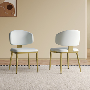 <span class=keywords><strong>Set</strong></span> di 2 sedie da pranzo bianche, sedie per la casa dal design moderno, sedie da pranzo in metallo e pelle PU per cucina e sala da pranzo - Product Image 1
