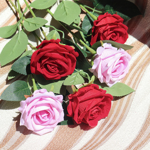 Kch Artificial Rose <b>Bouquet</b> Red And Ivory Velvet Fabric Wedding Decor Valentine's Day Gift Photography Props - Product Image 3