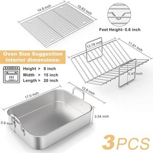 3 in 1 Non-toxic Heavy Duty Roasting <strong>Pan</strong> Stainless Steel <strong>Turkey</strong> <strong>Roaster</strong> with Rack Deep Broiling <strong>Pan</strong> &amp; V-shaped Rack &amp; Flat Rack - Product Image 6