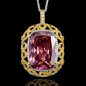 Fashion Eco-friendly Copper Jewelry Vintage 20*28mm Paraiba Cubic Zirconia Women <b>Statement</b> Hollow Out Pendant <b>Necklace</b> - Product Image 4