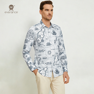 Proveedor de Marcas Premium y Camisas de Vestir Casuales para <span class=keywords><strong>Hombre</strong></span> al por Mayor, Personalizadas, con Estampado de Mapa Mundial Vintage, Manga Larga, Patrón de Brújula Náutica, Cuello Solapa, Sin Arrugas - Product Image 1