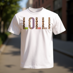 T-shirt Lolli con stampa leopardata, girocollo bianco, taglia unisex per adulti - Product Image 3