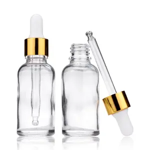 1 Oz 30ml Essential Oil Dropper Bottles with Golden Caps Empty Refillable clear Bottle with Glass Eye Droppers