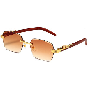 Lunettes <span class=keywords><strong>de</strong></span> <span class=keywords><strong>soleil</strong></span> polygonales sans monture SPUKA 5370 pour hommes et femmes, accent léopard, branches effet bois, protection UV400, logo personnalisé, vente en gros - Product Image 3