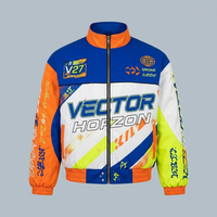Jaket Balap Pria Warna-Blok Cetak Vektor Horizon Custom OEM Berkualitas Tinggi Streetwear Kerah Tegak Logo Depan Kasual