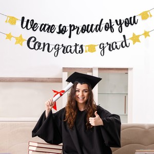 Set de Pancartas Brillantes de Felicitación de Graduación - Decoraciones para Fiesta de Graduación con Birrete y Estrellas - Product Image 5