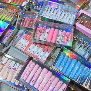 Private Label Luxury Long Press on Nail Soft Gel personalizzato fatto a mano Extra lungo artificiale finte Nail Set finte Ongles all'ingrosso - Product Image 4