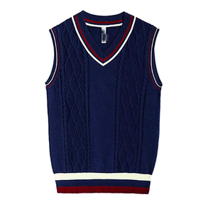 Gilet en tricot bleu marine HBS33 avec garnitures, uniforme scolaire, professionnel ou d'entreprise, sur mesure, tactique - Product Image 1