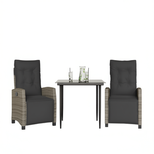 Conjunto de Comedor de Jardín de Ratán Gris para 2 Personas, Muebles de Exterior Resistentes a la Intemperie, Diseño Contemporáneo - Product Image 1