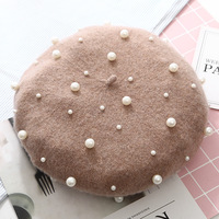 Tipos de boinas decorativas al por mayor Sombrero de boina de perlas para mujer