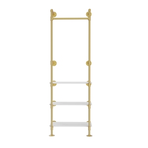 Estante de ropa de tubería industrial Unho: estante de ropa montado en la pared con estantes blancos de 3 niveles estante de ropa dorado para armario vestidor - Product Image 5
