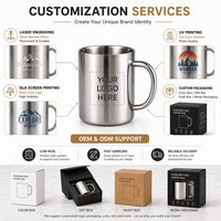 Mug à café isotherme en acier inoxydable à double paroi avec logo personnalisé, avec poignée, pour le camping, les voyages en plein air, tasse à thé
