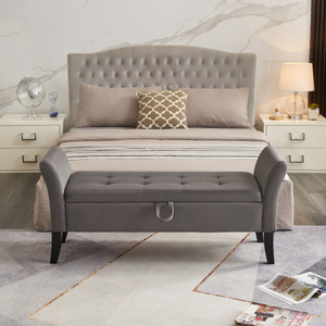 FCJ 51.5 pieghevole panca letto con contenitore di lusso velluto Grey mobili camera da letto pannello moderno legno Design antico per uso domestico - Product Image 5