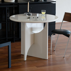 Table à manger ronde moderne en <span class=keywords><strong>blanc</strong></span> crème <span class=keywords><strong>brillant</strong></span>, table d'appoint artistique design pour appartement, café, maison, salle à manger, meubles - Product Image 1
