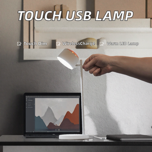 Moderne Büro-Schreibtischlampe aus Metall mit Touch-Steuerung, USB-Anschluss, 3-stufiger Helligkeit, LED-Beleuchtung, Kabelloser Aufladung und Projektionslicht - Product Image 3
