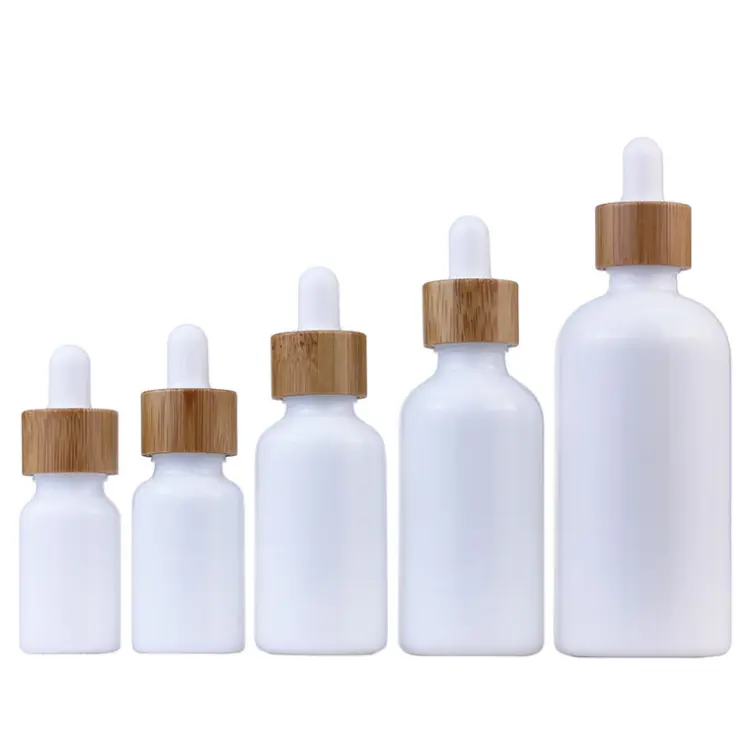 Опаловые косметические стеклянные бутылки, 50 мл, 100 мл, белая фарфоровая бутылка для детского бамбукового стекла с пипеткой для эфирного масла