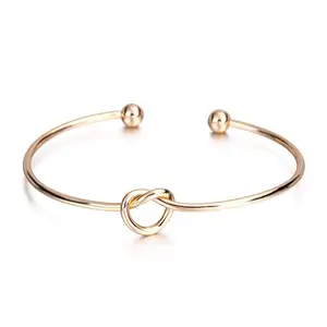 Simple 18K Gold Plated Forever Love Knot Infinity Bracelet Bangle Opening Knotted Heart Bracelets For Women