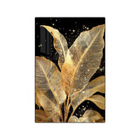 Peintures murales de luxe à feuilles dorées pour fond de canapé, salon, 3 panneaux, peinture en porcelaine cristalline 3D à motifs végétaux