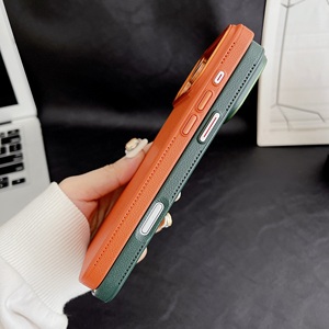 Étui de luxe en cuir PU premium avec cadre métallique gaufré, <span class=keywords><strong>protection</strong></span> intégrale 360° et bouton métallique AI pour iPhone 17, 16, 15 Pro Max - Product Image 5