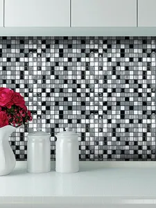 Forma quadrata in bianco e nero decorazioni a mosaico popolari asiatiche adesivo da parete per cucina sbucciare e incollare piastrelle 3D