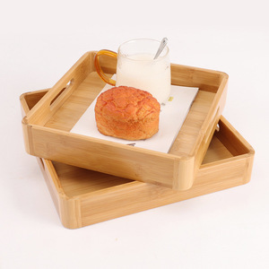 Plateau de service en bambou carré en bois massif avec poignée pour tasses à thé, tasses à eau, utilisation alimentaire sans danger pour la maison - Product Image 1