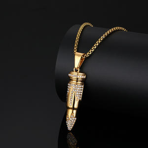 Hip Hop Bullet Punk 18K chapado en oro Zirconia cúbica impermeable no deslustre Acero inoxidable joyería de moda colgante para hombre - Product Image 3