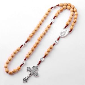 Cuentas de madera marrón claro de 8x10mm, nudo tejido, collar con abalorio de la Virgen María, artículos religiosos, joyería para oración - Product Image 6