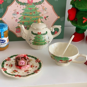 Lelyi carino cartone animato dipinto a mano tazza di caffè e piattino per natale vaso di ceramica di alto valore creativo stile fresco - Product Image 4