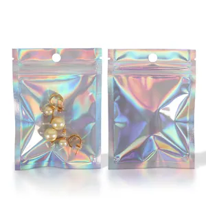 Folha De Alumínio Personalizado Saco Holográfico Transparente Resealable Cheiro À Prova De Alimentos Pequeno Ziplock Embalagens Plásticas Mylar Hologram Bags