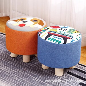Fabric <b>Stool</b> Round <b>Wooden</b> Legs Home Living Room Ottoman Child Adult Use - Product Image 5