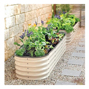 <span class=keywords><strong>Kit</strong></span> de grand lit de jardin en métal Land Guard Boîtes à fleurs galvanisées émaillées Légumes d'extérieur Lit de jardin surélevé ovale de style campagnard - Product Image 1