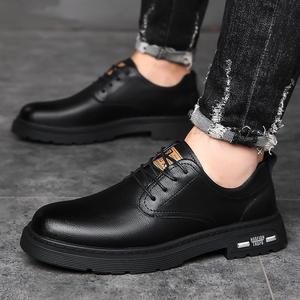 Chaussures décontractées pour hommes en cuir à lacets, bout rond, semelle extérieure en caoutchouc antidérapante, style automne - Product Image 4