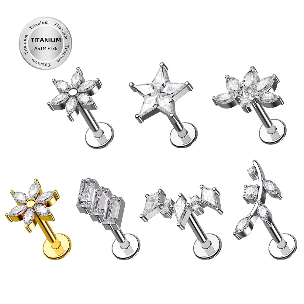 Toposh ASTM F136 g23 goupille sans fil titane bijoux broche réglage zircone femmes accessoires Cartilage boucle d'oreille Piercing