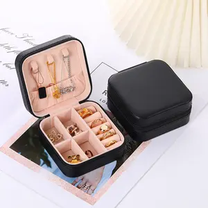 Free samples Small Jewellery Storage Boxes Organizer Case Square Velvet Pu Leather Travel Jewelry Box with Logo