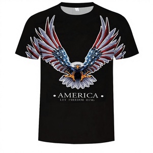 Camisetas Unisex de Manga Corta con Estampado 3D, Diseño de Águila de la Bandera Americana, Estilo Vintage de Verano, 180 Gramos, 100% Poliéster, Formal - Product Image 2