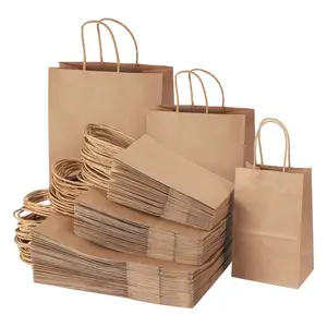 China Wholesale Customize 100% Degradable Plastic Free Eco-friendly Brown Kraft Paper Bags For Gift Shopping
