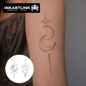 INKARTLINK Pegatina de <span class=keywords><strong>Tatuaje</strong></span> <span class=keywords><strong>Minimalista</strong></span> <span class=keywords><strong>Luna</strong></span> y Estrella, Línea Fina Geométrica, Herbal, Semipermanente 15 Días, Arte Corporal para Brazo, Venta al por Mayor - Product Image 2