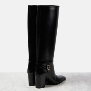 Big Size 46 Wide Fit Women's Square Toe Knee High <b>Boots</b> Ladies High Chunky Heels Shoes Metal Lock on Long Booties - Product Image 2