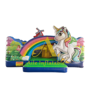 Thème de licorne gonflable videur Combo arrière-cour gonflable <span class=keywords><strong>fleur</strong></span> jardin gonflable château plein d'entrain enfant en bas âge moonwalk fête enfants jeu - Product Image 1